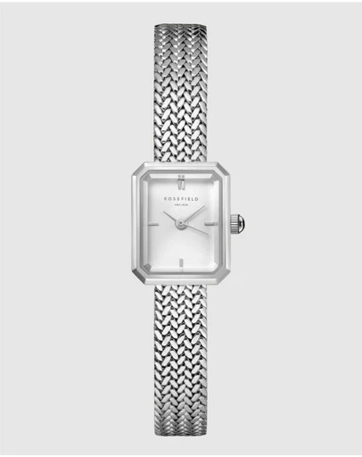 Rosefield - Mini Octagon Silver-Tone Woven Mesh Watch