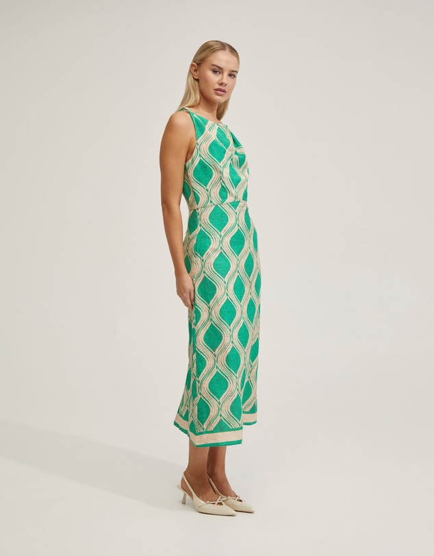 Oxford - Carrie Linen Blend Printed Dress
