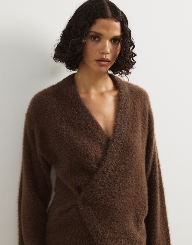 Atmos&Here - Cara Asymmetric Buttoned Knit Cardigan