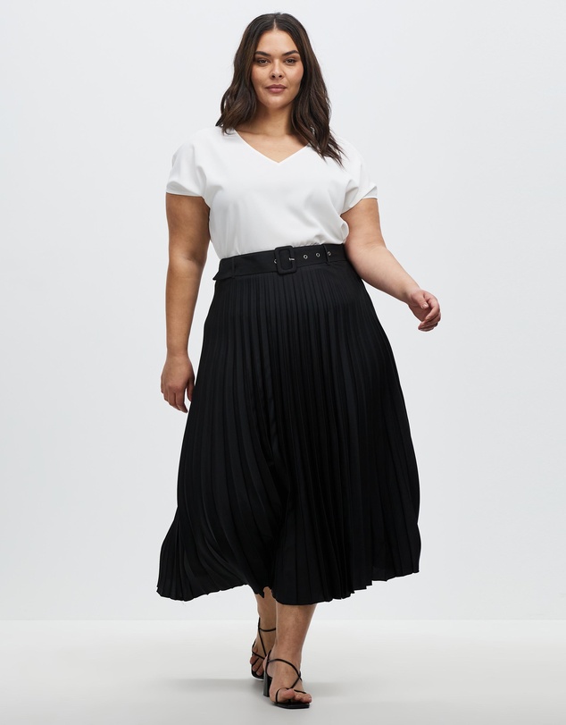 Atmos&Here Curvy - Hailey Pleated Belt Midi Skirt