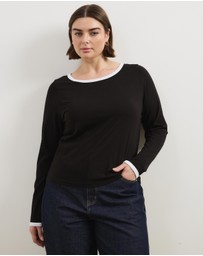 Atmos&Here Curvy - Contrast Long Sleeve Organic Cotton T-Shirt