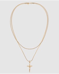 Kuzzoi - ICONIC EXCLUSIVE - Necklace Layer Cross Cord Chain in 925 Sterling Silver Gold Plated
