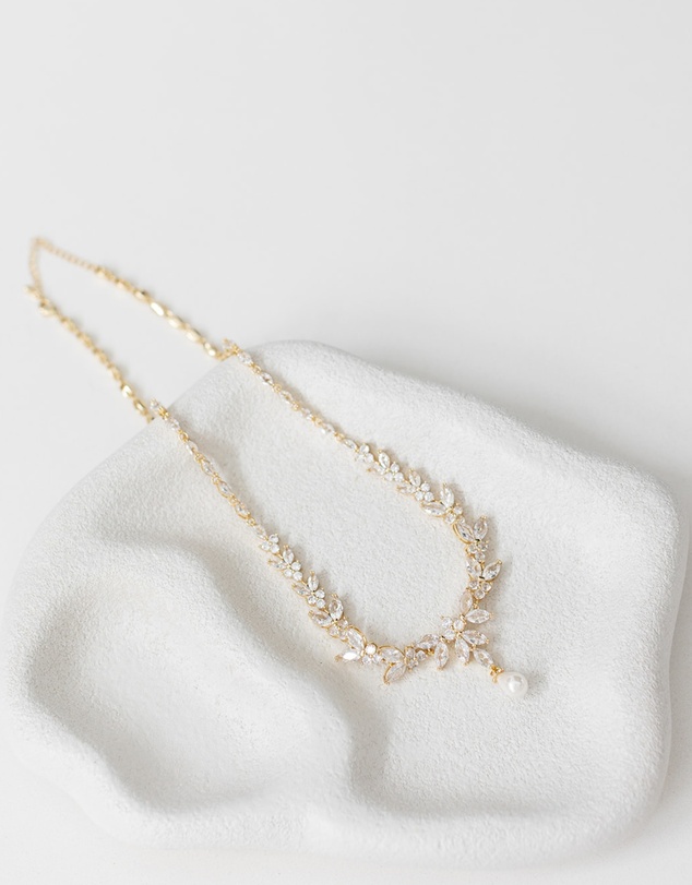 The White Collection - Courtney Pearl - Classic Gold Pearl Bridal Necklace