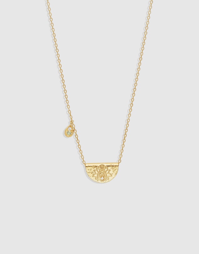 By Charlotte - Gold Lotus Birthstone Necklace - August