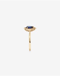 Michael Hill - Pear Cut Created Sapphire and Diamond Halo Ring in 10kt Yellow Gold