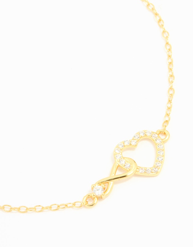 Lovisa - Gold Plated Sterling Silver Cubic Zirconia Infinity & Heart Bracelet
