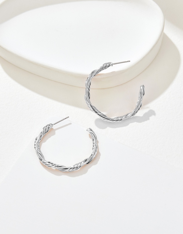 Mestige - Solar Twist Hoops 30mm - Silver Plated