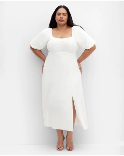 City Chic - Plus size Lori Linen Midi Dress - ivory