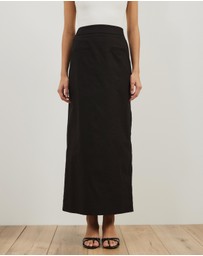 Atmos&Here - Neeve Linen Blend Welt Pocket Midi Skirt