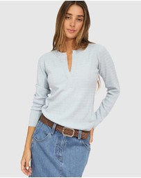 Belle & Bloom - Frankie Textured Kniteed Polo Long Sleeve Top