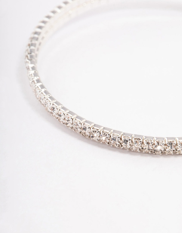 Lovisa - Silver Diamante Pearl Double Row Bangle