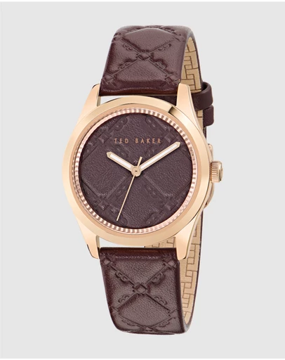 Ted Baker - Coolly Rose Gold-Tone 34mm Burgundy Embossed Leather Watch