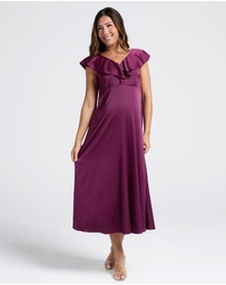 Angel Maternity - Mika Maternity Evening Ruffle Dress in Wine