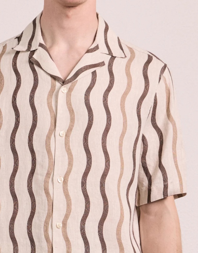 Frescobol Carioca - Roberto SS Linen Shirt Cabana Pin Stripe Print