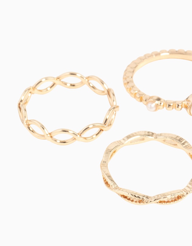 Lovisa - Gold Pearl & Twist Ring 5-Pack