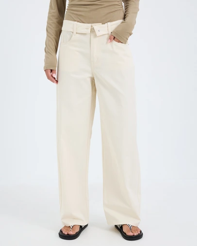 Calli - Charli Fold Waist Detail Drill Pants