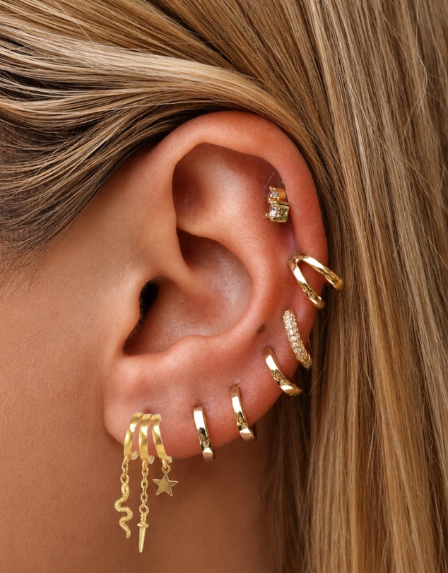 Izoa - Snake 3-in-1 Trio Huggie Earrings