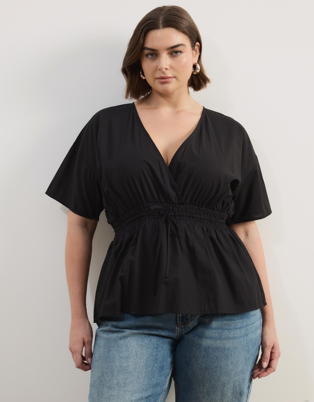 Atmos&Here Curvy - Elis Cotton Gathered Waist Top
