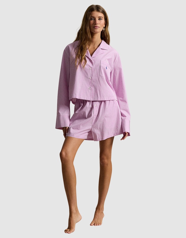 Polo Ralph Lauren - Shirting Stripes Crop Top & Boxer Short Cotton Pyjama Set