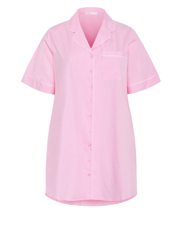 City Chic - Plus size Zoie Oversized Stripe Sleep Shirt - pink