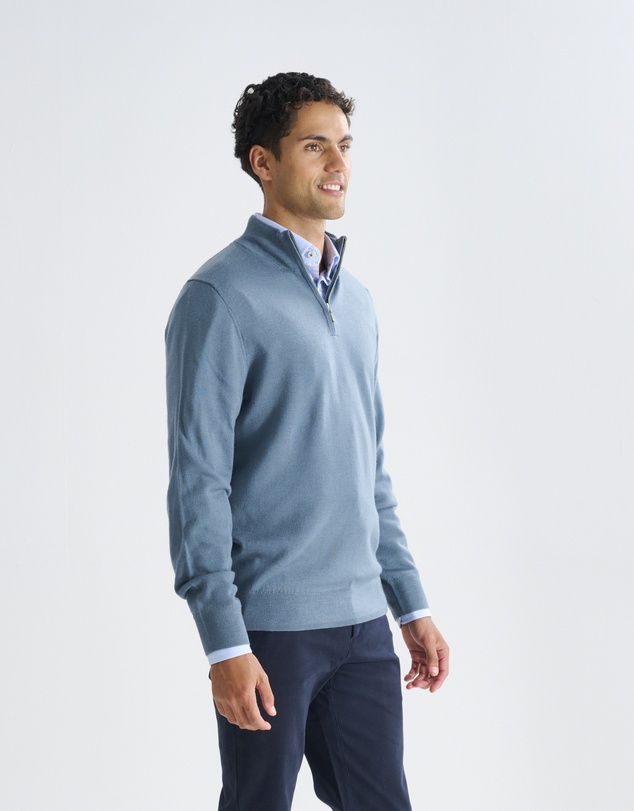 3 Wise Men - 3 Wise Men Harvey Zip Neck Merino Knit - Cement
