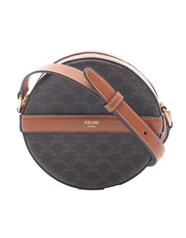 CELINE - Pre-Loved Triomphe Coated Canvas Round Purse on Strap