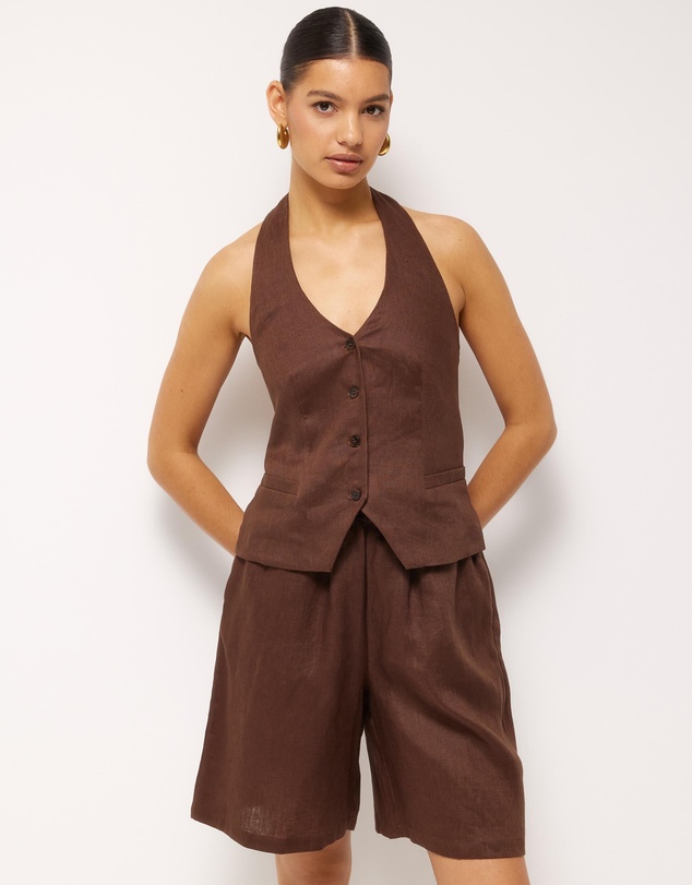 AERE - Ana Linen Button Front Halter Top
