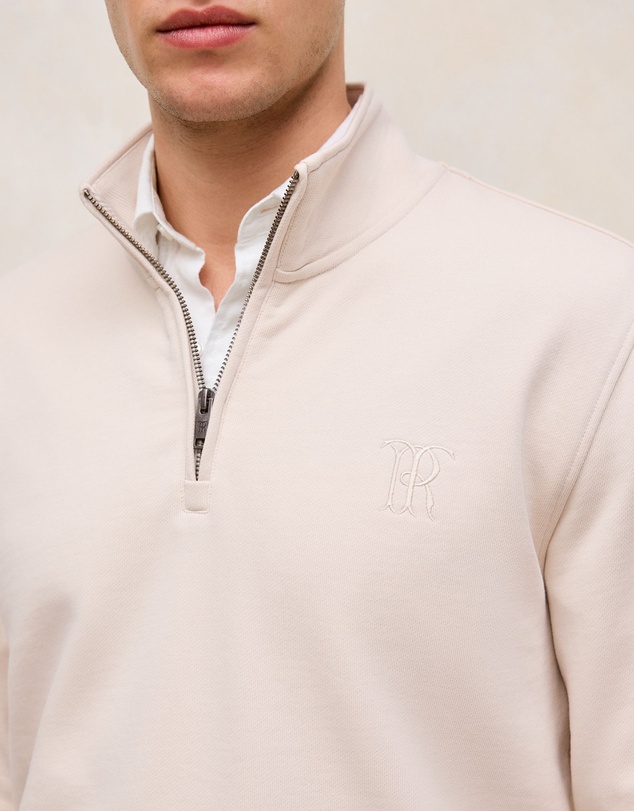 Trenery - Terry 1/4 Zip Monogram Sweat in Stone