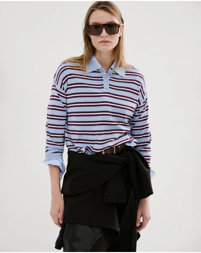M.N.G - Striped Polo-Neck Sweater