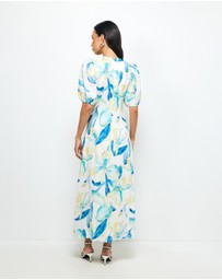 AERE - Kira Puff Sleeve Linen Midi Dress