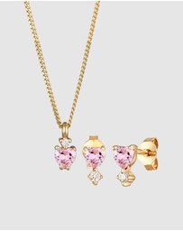 Elli Jewelry - Jewelry Set Heart Pink Zirconia 925 Sterling Silver Gold-plated