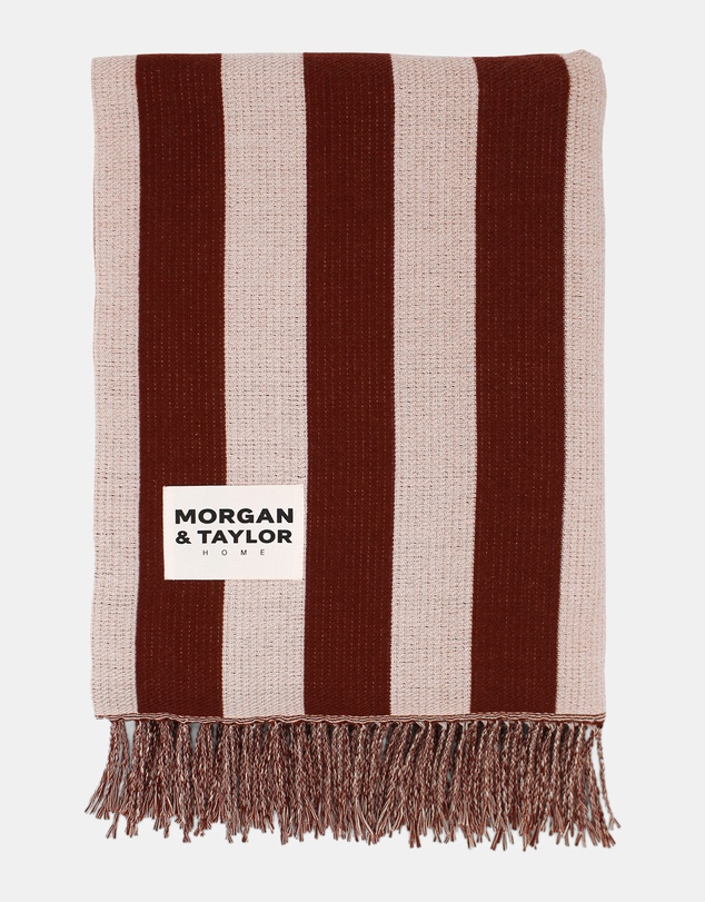 Morgan & Taylor - Soren Throw Blanket in Beige with Burgundy Red Stripes
