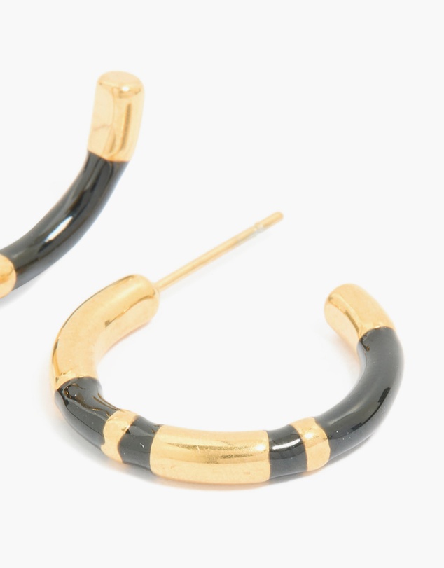 Lovisa - Waterproof Gold Plated Stainless Steel Small Black Enamel Stripe Hoop Earrings