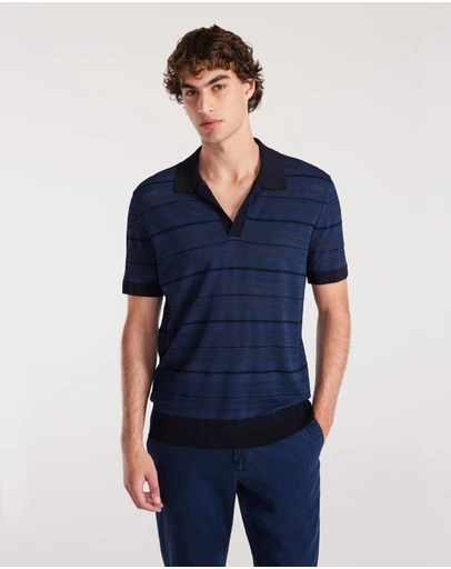 Calibre - Camp Collar Striped Polo Delft Blue