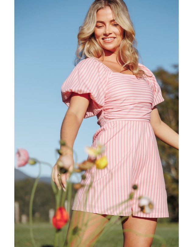 Petal & Pup - Clo Puff Sleeve Playsuit - Pink Stripe