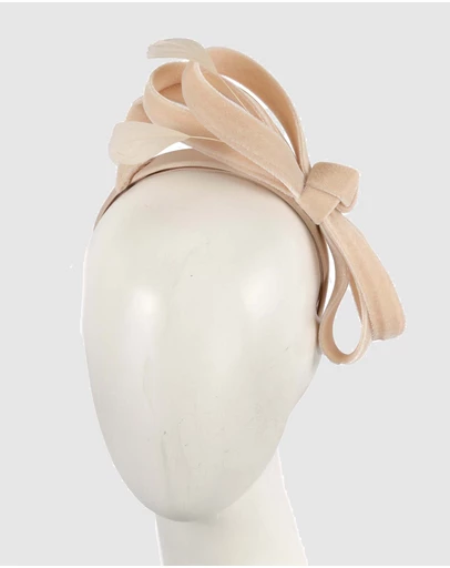 Max Alexander - Large Nude Velvet Bow Racing Fascinator