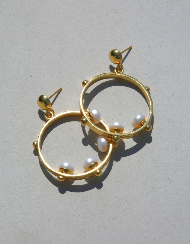 Ottoman Hands - Aristea Pearl and Gold Bead Hoop Earrings