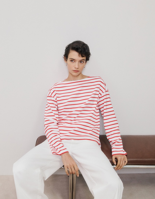 Trenery - Australian Cotton Breton Stripe T-shirt in Spice Red