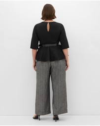 City Chic - Plus size Paige Belted Peplum Top - black