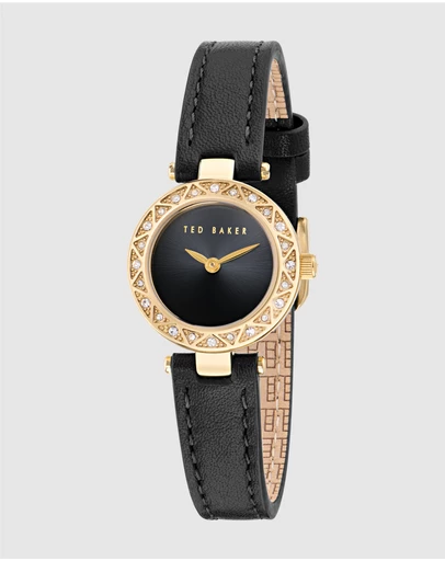 Ted Baker - Jolyye Crystal 24mm Gold-Tone Black Leather Watch