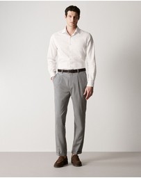 Trenery - Tailored Fit Cotton Twill Window Pane Check Shirt in White