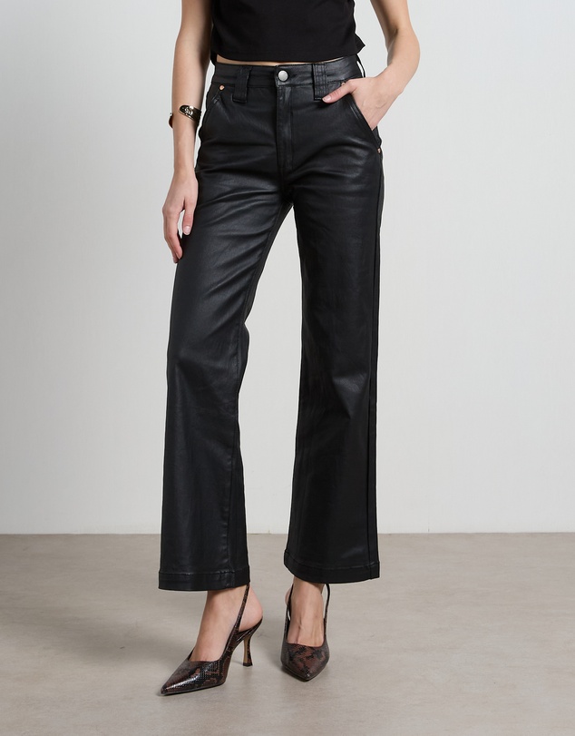 DRICOPER DENIM - Misika Coated Black Kick Flare Trousers