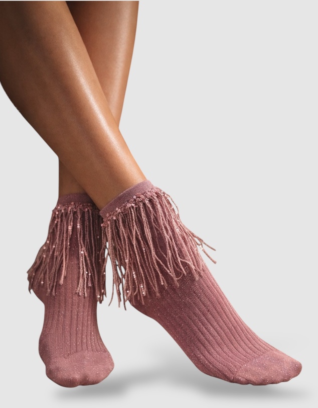 High Heel Jungle - Stevie Metallic Lurex Socks With Glitter Fringe