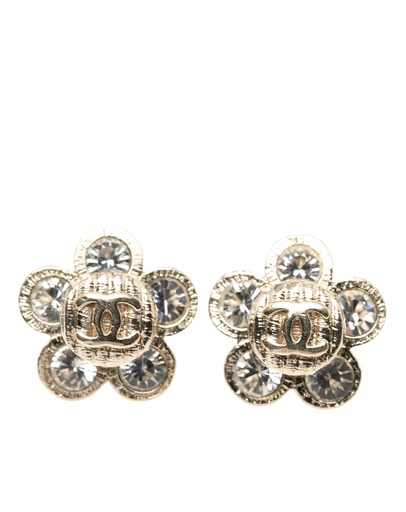 Pre-Loved by Azura Reborn - Pre-Loved Gold Plated CC Crystal Floral Push Back Earrings