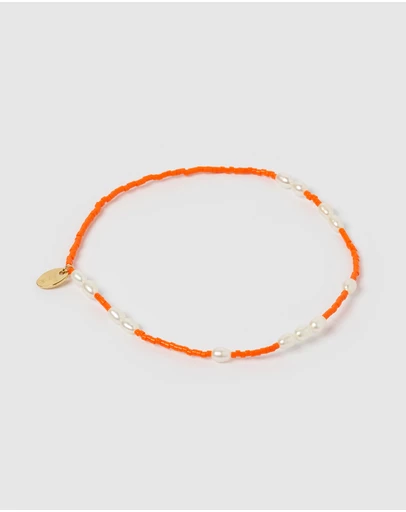 Arms Of Eve - Poppy Pearl & Glass Beaded Anklet - Orange