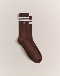 Trenery - Monogram Rib Sport Sock in Rich Brown