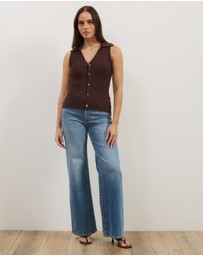 Atmos&Here - Sleeveless Rib Knit Top With Collar