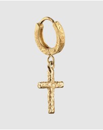 Kuzzoi - ICONIC EXCLUSIVE - Earrings Men Single Hoop Cross 925 Sterling Silver Gold-Plated