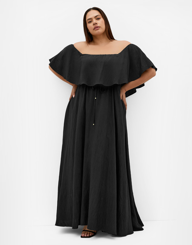 City Chic - Plus size Jacinta Off Shoulder Maxi Dress - black