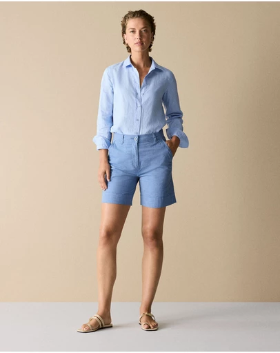 Trenery - Yarn Dyed Stretch Cotton Double Cloth Short in Chambray Blue